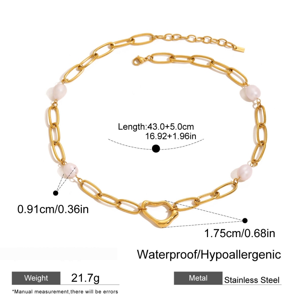 Collier Élégant Avec Pendentif Géométrique En Acier Inoxydable Plaqué Or  Et Perles Artificielles Pour Femme, Série Classique, 1 Pièce Image2