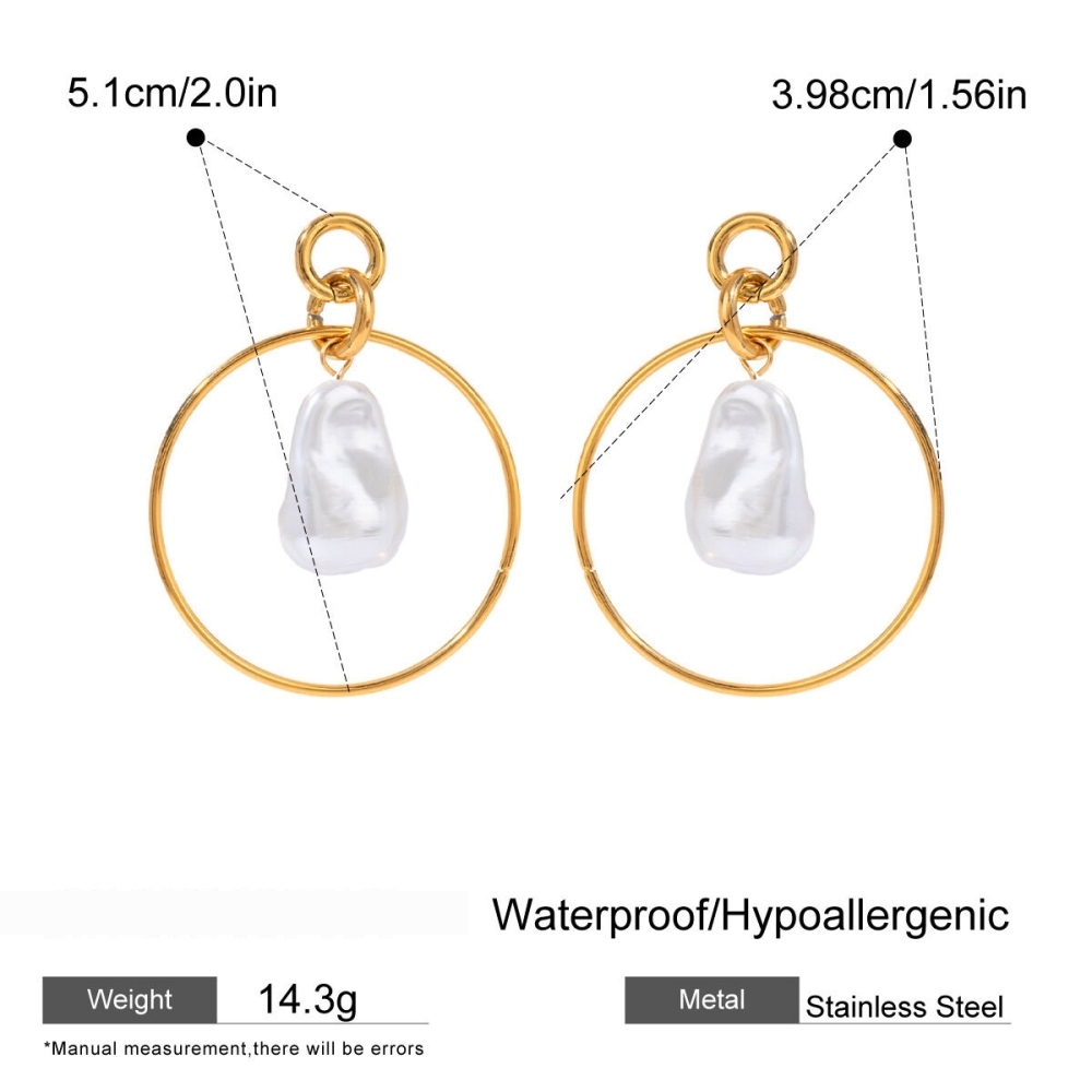 1 Paire De Boucles D'Oreilles Pendantes Géométriques Élégantes En Acier Inoxydable Plaqué Or  Avec Perles Artificielles Pour Femmes Image2