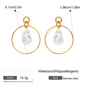 1 Paire De Boucles D'Oreilles Pendantes Géométriques Élégantes En Acier Inoxydable Plaqué Or  Avec Perles Artificielles Pour Femmes h5 Image2