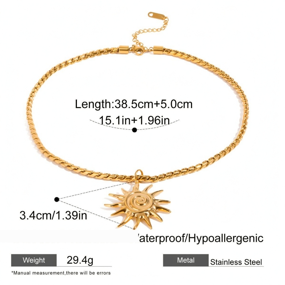 Collier Avec Pendentif Classique Soleil/Lune En Acier Inoxydable Plaqué Or  Pour Femme, Série Ethnique, 1 Pièce Image2