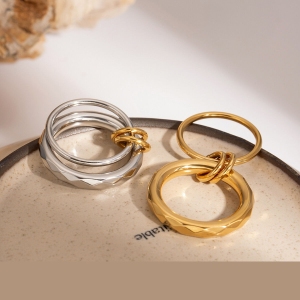 1 Paire De Bagues Simples Géométriques En Acier Inoxydable Plaqué Or  Pour Femme h5 