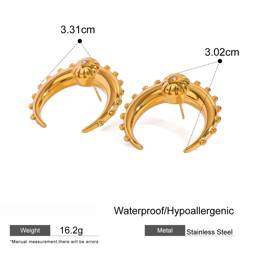 1 Paire De Boucles D'Oreilles À Tige Rétro Soleil/Lune En Acier Inoxydable Plaqué Or  Avec Strass Pour Femme Image2