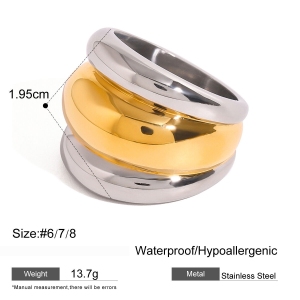 Bague Simple Pour Femme, En Acier Inoxydable Plaqué Or, Style Géométrique Simple, Étanche. h5 Image2