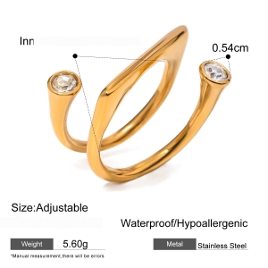 Bague Ajustable Pour Femme, En Acier Inoxydable Plaqué Or, Ornée De Strass Et De Formes Géométriques (1 Pièce). h5 Image2