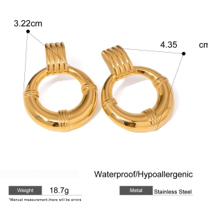 1 Paire De Boucles D'Oreilles Puces Pour Femme, Style Rétro Géométrique Simple, En Acier Inoxydable Plaqué Or. h5 Image2