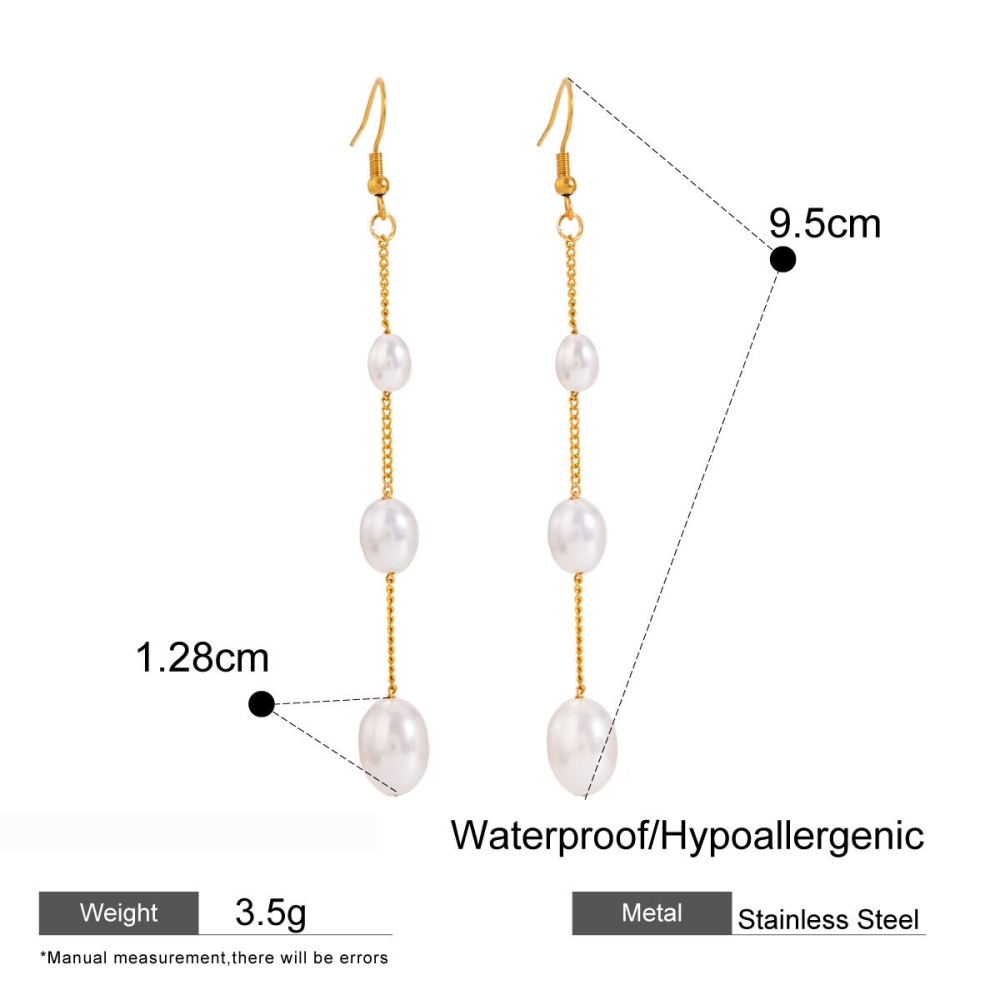 Boucles D'Oreilles Élégantes Et Simples À Pompon, En Acier Inoxydable Plaqué Or, Avec Perles Artificielles. Image2