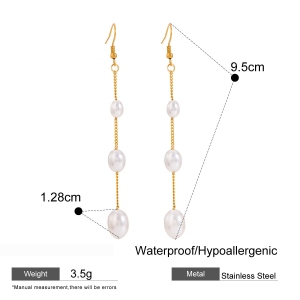 Boucles D'Oreilles Élégantes Et Simples À Pompon, En Acier Inoxydable Plaqué Or, Avec Perles Artificielles. h5 Image2