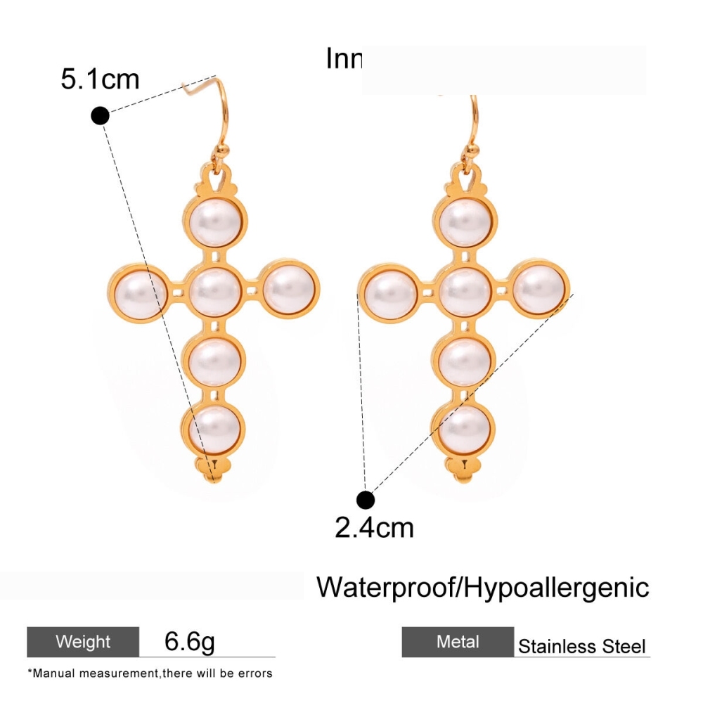 1 Paire De Boucles D'Oreilles Rétro En Acier Inoxydable Plaqué Or Avec Perles Artificielles Pour Femme Image2