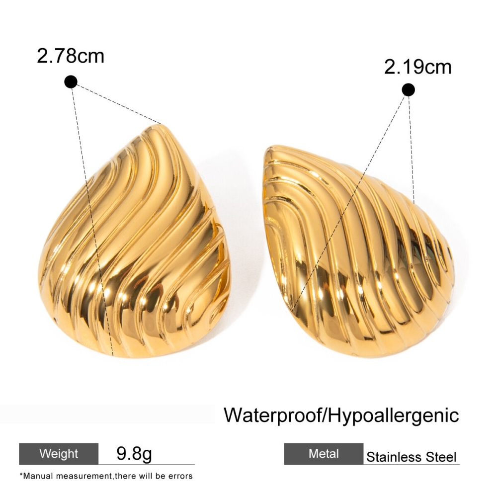 Boucles D'Oreilles Puces Pour Femmes En Acier Inoxydable Doré, Forme Goutte Simple