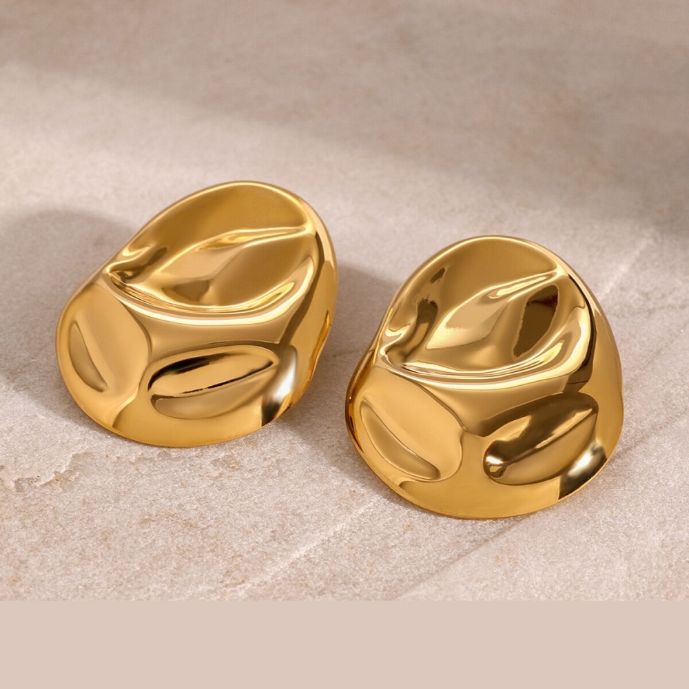 1 Paire De Boucles D'Oreilles À Tige Simples En Acier Inoxydable Plaqué Or  Pour Femme 