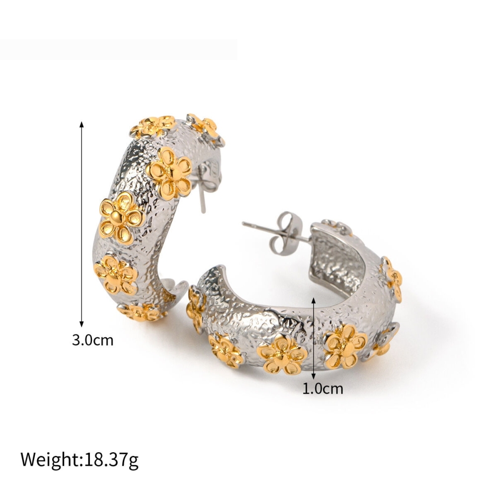1 Paire De Boucles D'Oreilles Créoles Rétro En Acier Inoxydable Plaqué Or Pour Femme, Série Classique Image2