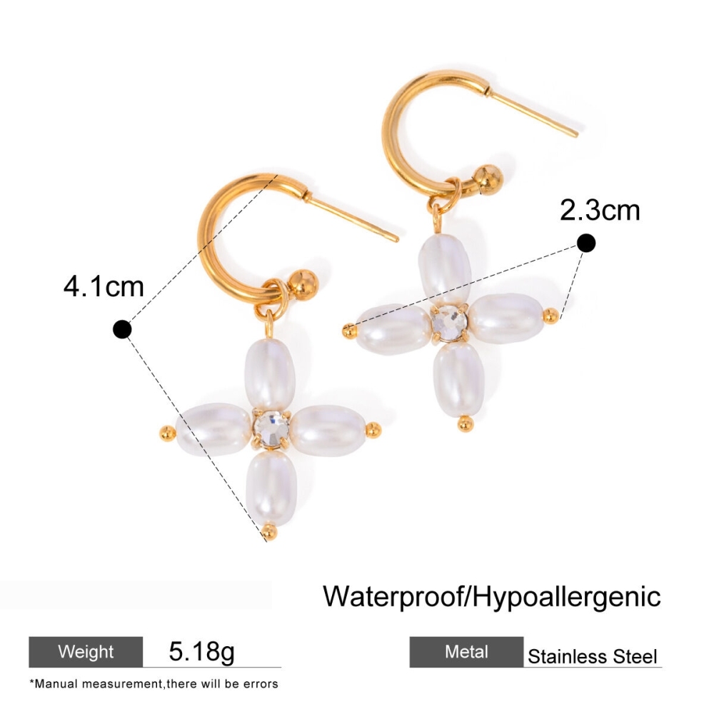 1 Paire De Boucles D'Oreilles Élégantes En Acier Inoxydable Plaqué Or  Avec Perles Artificielles Pour Femme Image2