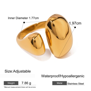 Bague Ajustable Pour Femme, En Acier Inoxydable Moderne, Étanche, Plaquée Or Et Ornée De Zircon (1 Pièce). h5 Image2