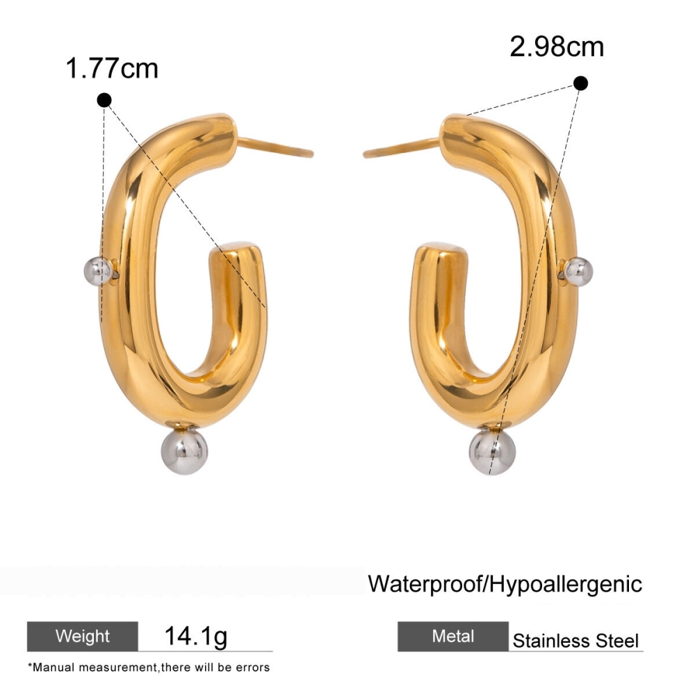 Boucles D'Oreilles Puces Pour Femme, Style Géométrique Simple, En Acier Inoxydable Plaqué Or Et Perles Artificielles (1 Paire). Image2