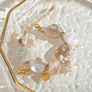 Bracelet De Perles Pour Femme, Série Simple Vacation Turtle, En Acier Inoxydable Plaqué Or , 1 Pièce h5 