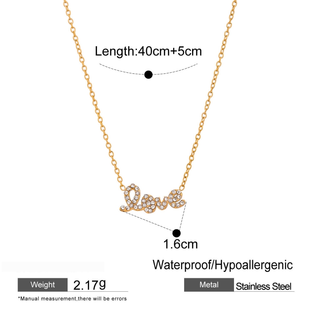 Collier Avec Pendentif En Acier Inoxydable Plaqué Or  Et Strass Pour Femme, Série Simple Et Décontractée, Lettre Image2