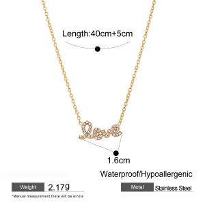 Collier Avec Pendentif En Acier Inoxydable Plaqué Or  Et Strass Pour Femme, Série Simple Et Décontractée, Lettre h5 Image2