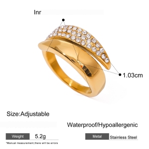 1 Paire De Bagues Ajustables Rétro Géométriques En Acier Inoxydable Plaqué Or Avec Strass Pour Femme h5 Image2