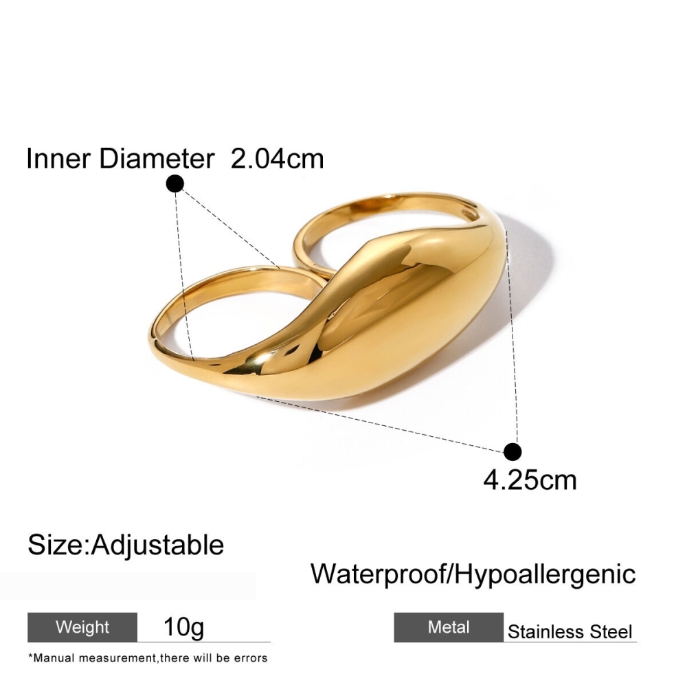 Bague Ajustable Géométrique Pour Femme, En Acier Inoxydable Plaqué Or Et Étanche (1 Pièce). Image2