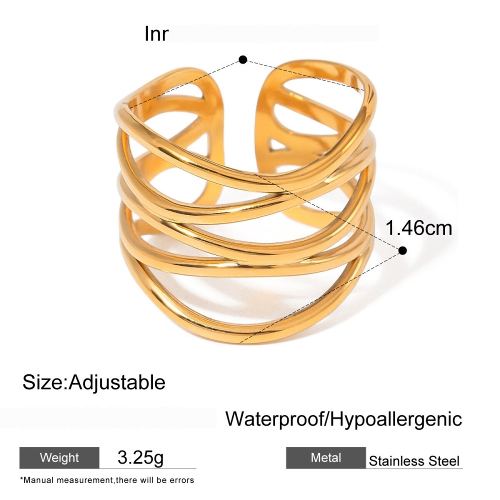 Bague Ajustable Pour Femme, 1 Pièce, En Acier Inoxydable Plaqué Or, Motif Géométrique Simple Image2