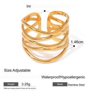 Bague Ajustable Pour Femme, 1 Pièce, En Acier Inoxydable Plaqué Or, Motif Géométrique Simple h5 Image2