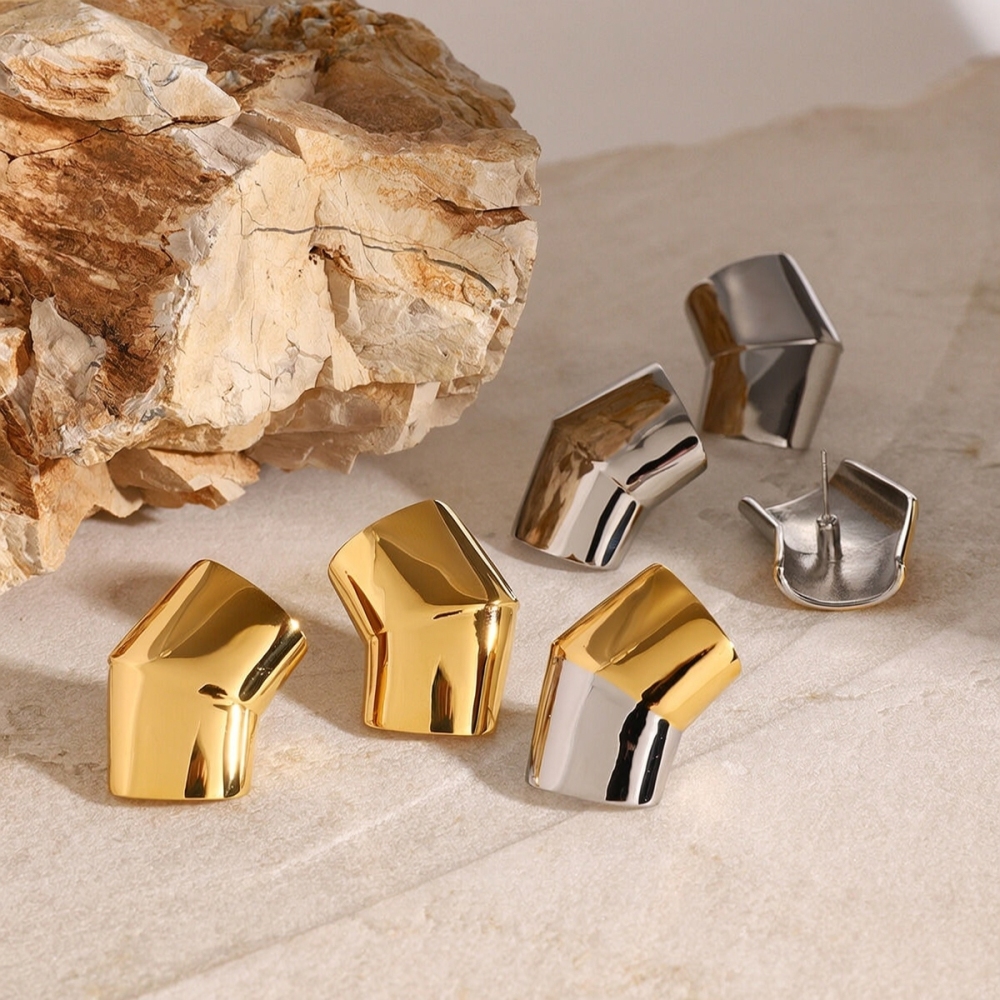 1 Paire De Boucles D'Oreilles À Tige Géométriques En Acier Titane Plaqué Or Pour Femme, Série Simple h5Image2