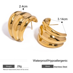 1 Paire De Boucles D'Oreilles À Tige En Acier Inoxydable Plaqué Or  Pour Femme, Style Bande Simple h5 Image2