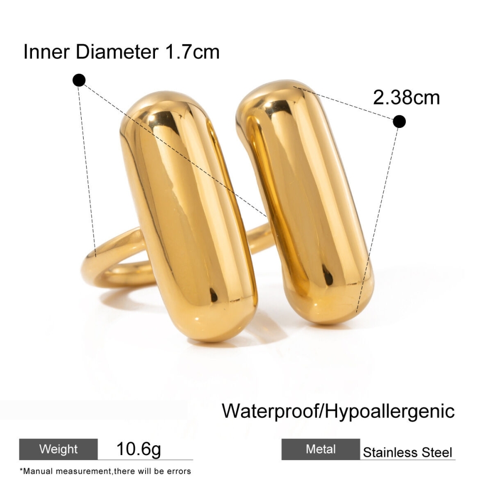 Bague Ajustable Pour Femme, Style Géométrique Simple, En Acier Inoxydable Plaqué Or Et Étanche. Image2
