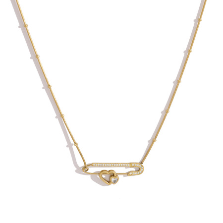 Colliers pendentifs pour femmes en forme de cœur simple, en acier inoxydable étanche, couleur or et strass