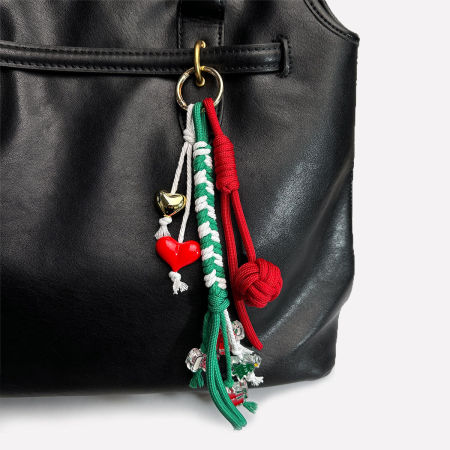 Collection Simple, décontractée, en forme de cœur, pompon de Noël multicolore, breloques pour sac en corde tressée