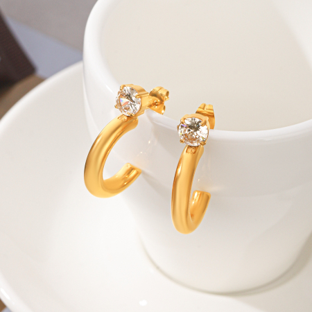 Boucles d'oreilles puces pour femmes Simple Series Daily Lines en acier inoxydable étanche couleur or et zircon 2