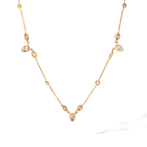 Colliers À Maillons Pour Femmes, Collection Daily Droplet Chain, En Acier Inoxydable, Couleur Or, Étanches, Avec Zircon. h5 