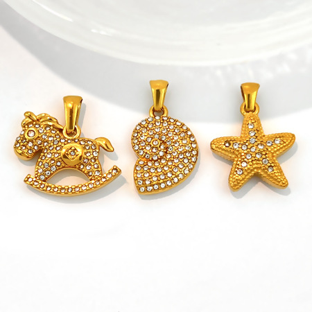Pendentifs pour femmes en acier inoxydable étanche, couleur or, style océanique, ornés de strass