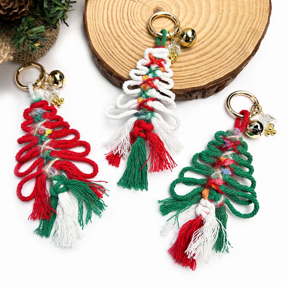 Collection Ethnique Décontractée De Noël Avec Pompons Multicolores Et Breloques En Corde Tressée Pour Sacs h5Image2