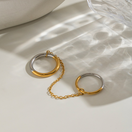 Bagues minimalistes étanches en acier inoxydable bicolore or et argent 2