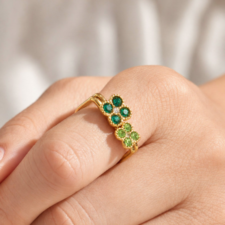 Ensembles de bagues romantiques Sweet Flower en acier inoxydable étanche couleur or et zircon