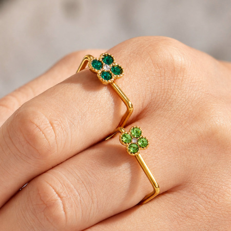 Ensembles de bagues romantiques Sweet Flower en acier inoxydable étanche couleur or et zircon 2
