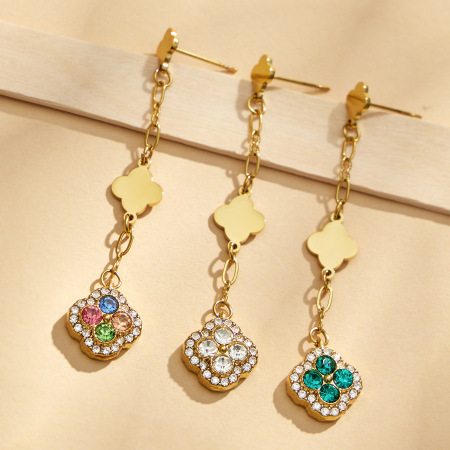 Boucles d'oreilles pendantes pour femme, collection romantique Sweet Flower, en acier inoxydable étanche, couleur or, avec zircon. 2