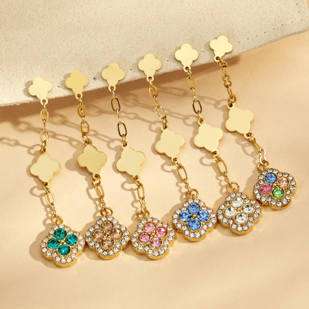 Boucles d'oreilles pendantes pour femme, collection romantique Sweet Flower, en acier inoxydable étanche, couleur or, avec zircon.