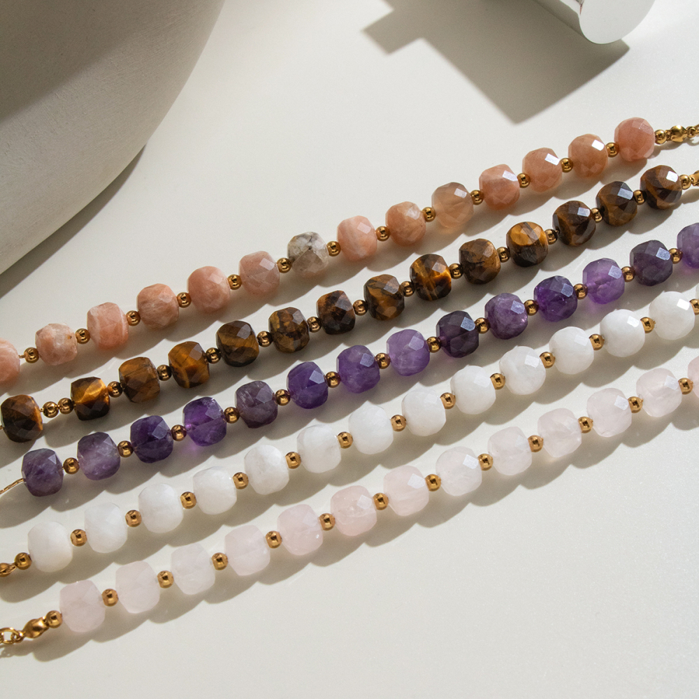 Bracelets Pour Femmes En Acier Inoxydable Étanches, Ornés De Perles D'Améthyste Et De Pierres Naturelles Image4