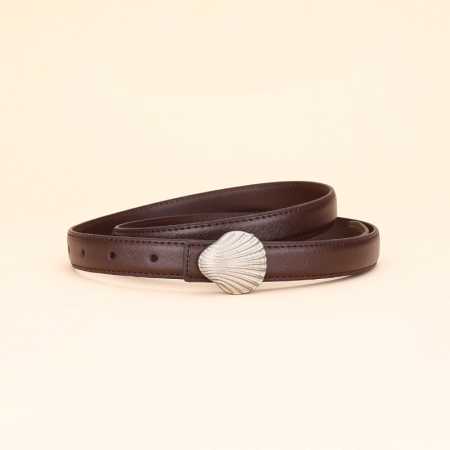 Ceinture en cuir coquillage style océanique, couleur unie, série simple 2