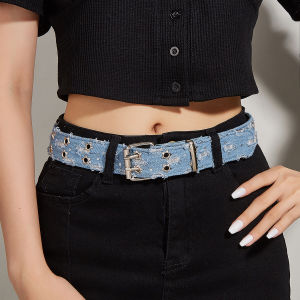 Ceinture Décorative En Tissu Patchwork À Rivets Étoiles, Style Hip-Pop/Rock, Couleur Unie, Collection Simple. h5 Image6