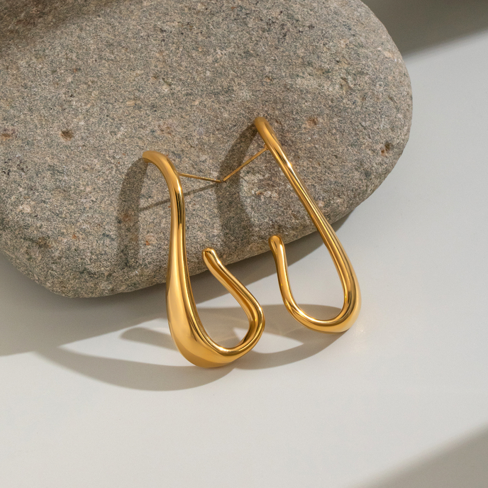Boucles D'Oreilles Puces Pour Femmes En Acier Inoxydable, Étanches, En Forme De U, Couleur Or Image2