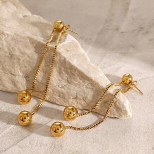 Boucles D'Oreilles Pendantes Pour Femme, Style Rétro Simple, En Acier Inoxydable Plaqué Or, Forme Pompon, 1 Paire h5
