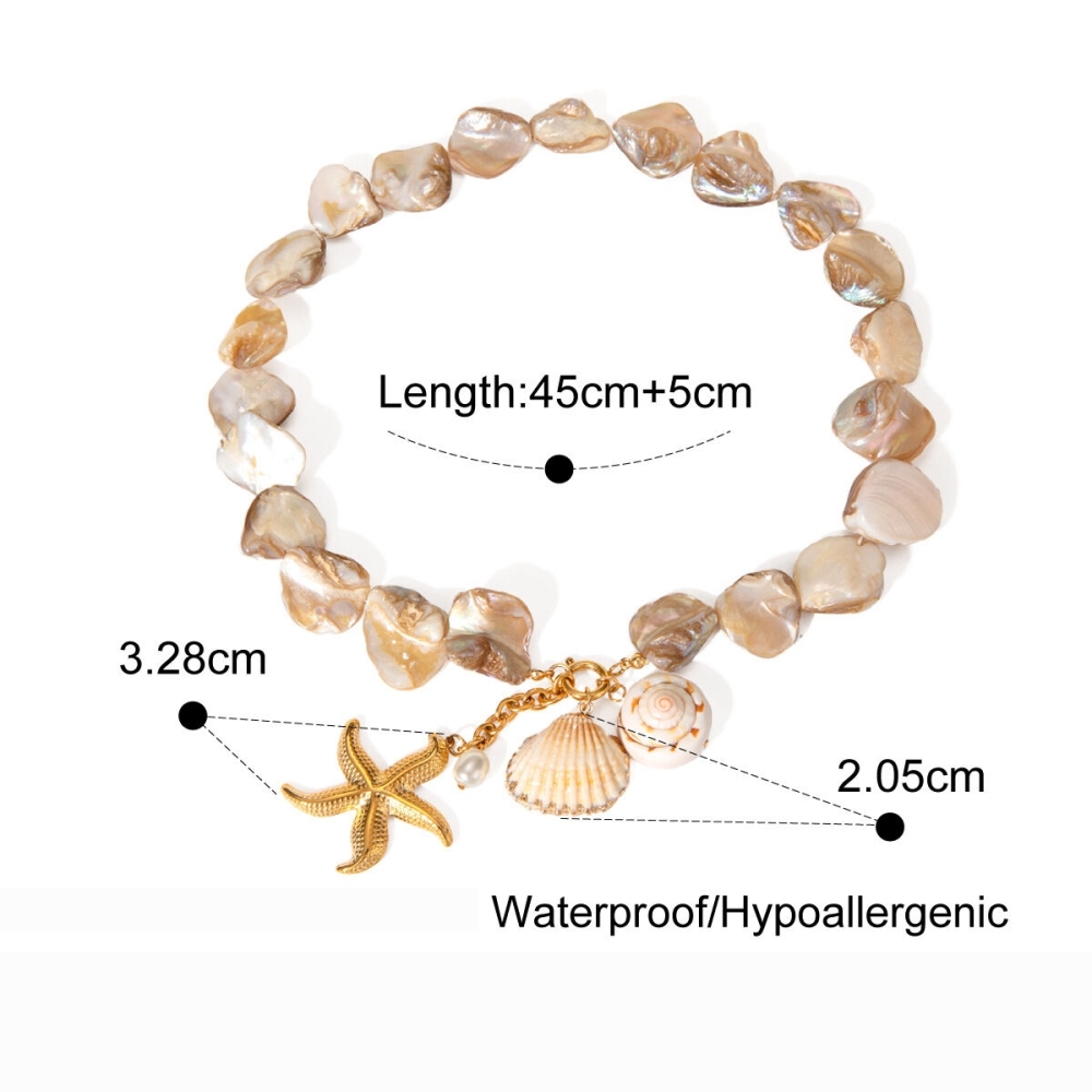 Collier De S Internet Européennes Et Américaines Ins, Nouveau Collier De Mode En Acier Inoxydable Or , Chaîne Entière, Collier Pendentif En Perles D'Étoile De Mer 