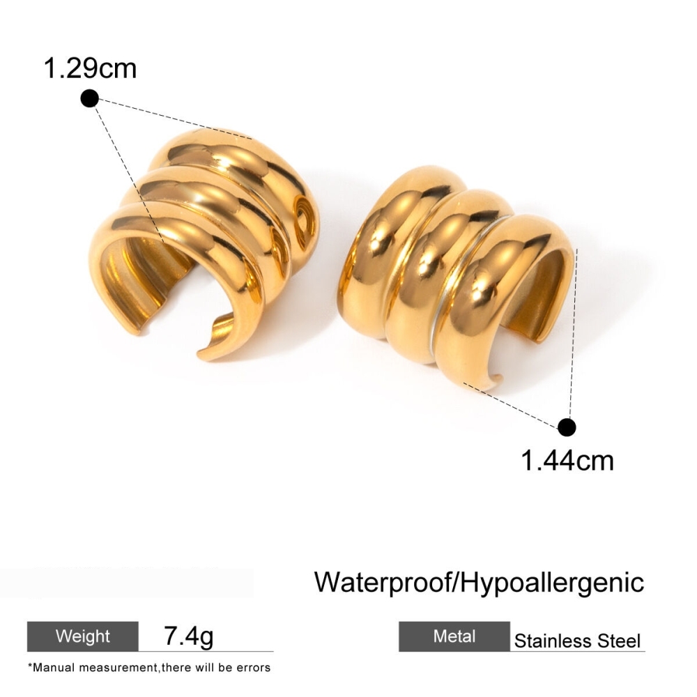 1 Paire De Manchettes D'Oreilles Pour Femme, Style Géométrique Simple, En Acier Inoxydable Plaqué Or Image2