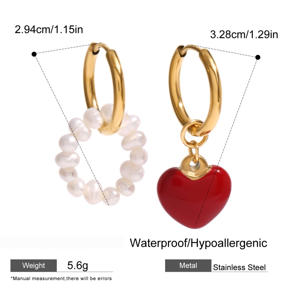 1 Paire De Boucles D'Oreilles Pendantes En Acier Inoxydable Plaqué Or  Avec Perles Artificielles Pour Femme, Série Romantique, Cœur Doux Image2