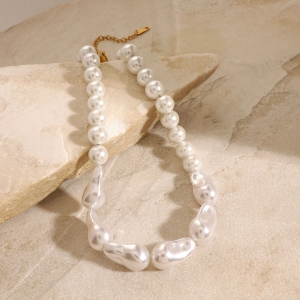 Collier De Perles Artificielles Pour Femme, Série Classique, Élégant, En Acier Inoxydable Plaqué Or h5
