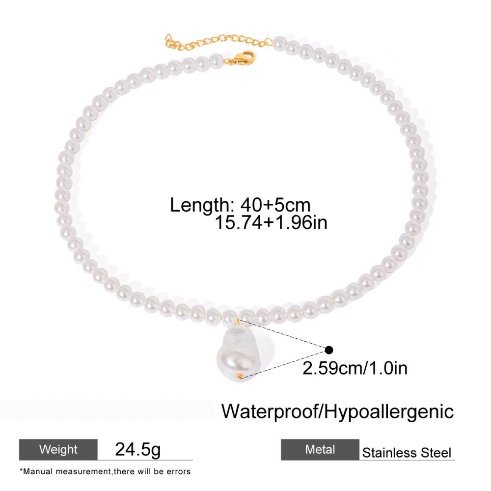 Collier Avec Pendentif En Perles Artificielles Pour Femme, Série Simple Rétro, En Acier Inoxydable Plaqué Or  Image2