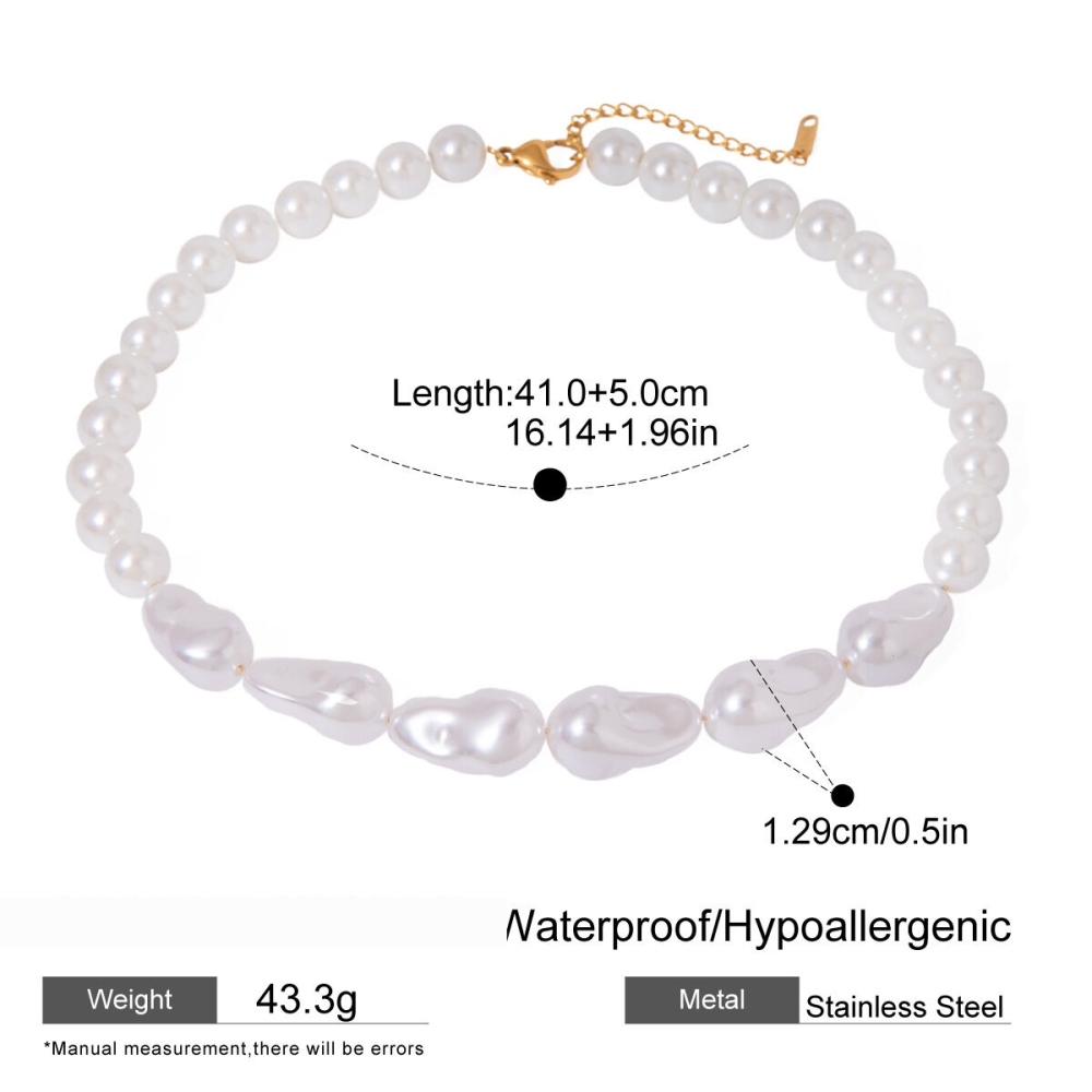 Collier De Perles Artificielles Pour Femme, Série Classique, Élégant, En Acier Inoxydable Plaqué Or Image2
